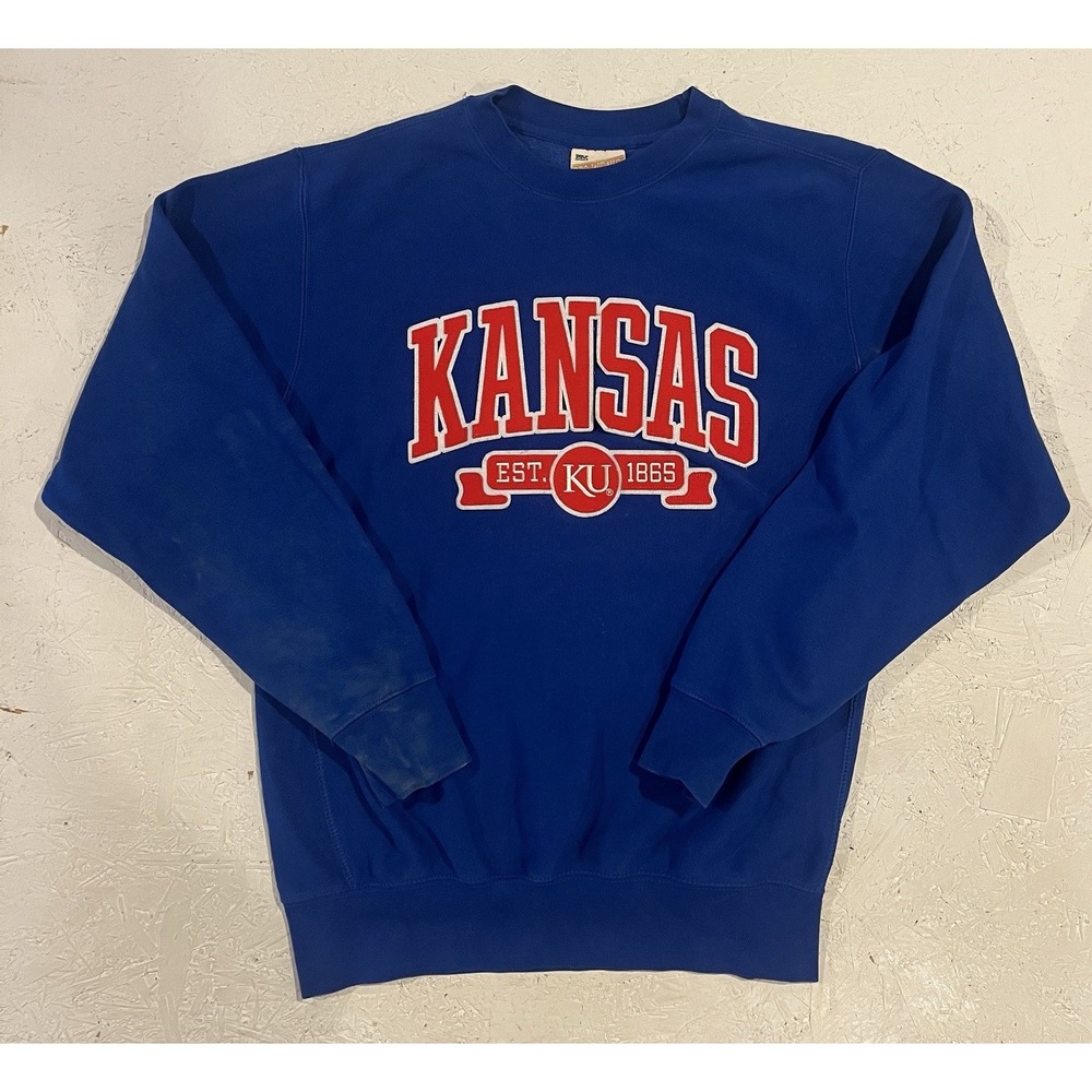 Vintage MV Sport Pro Weave Kansas Jayhawks Crewneck Sweatshirt Mens M Read*